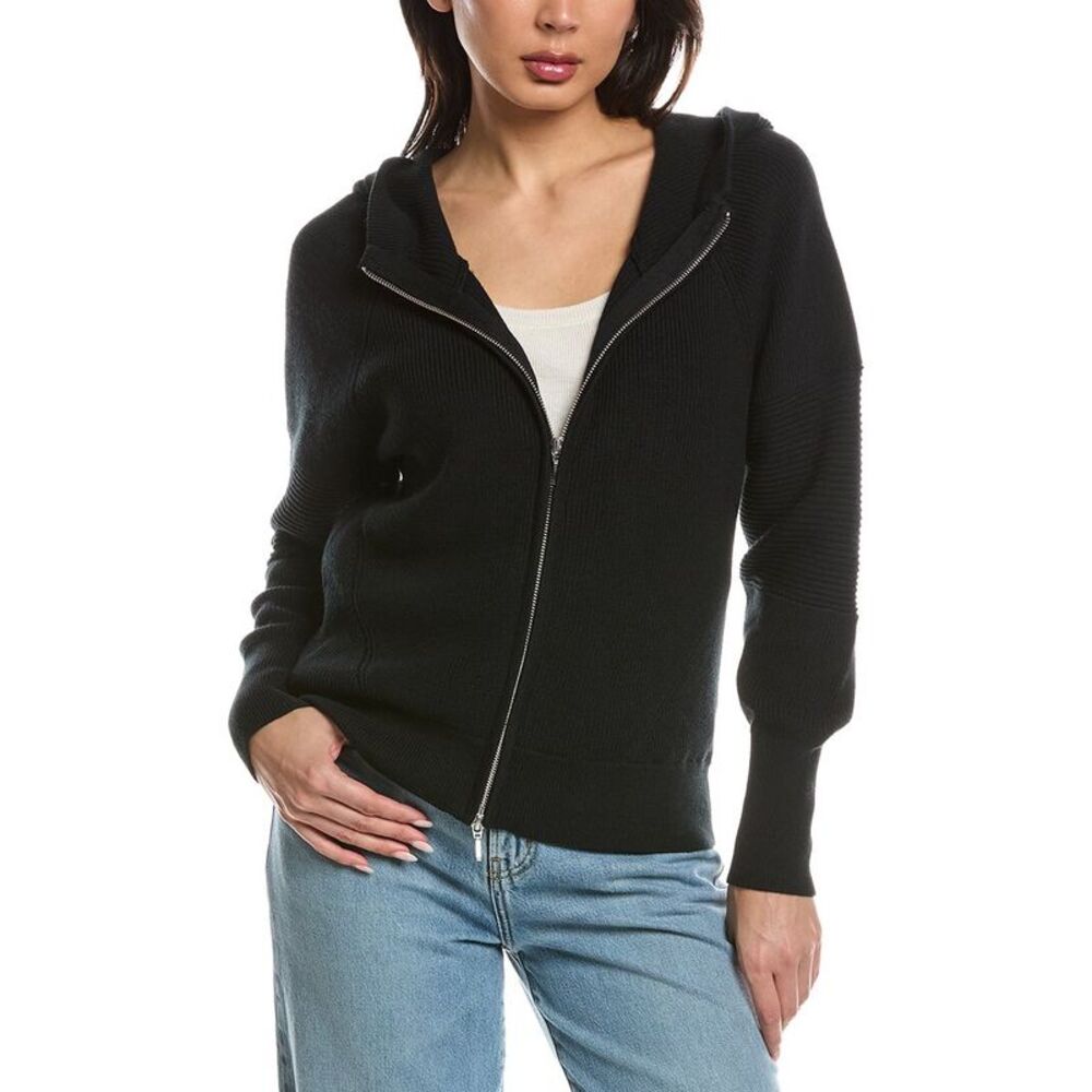 Wispr Womens Lana Rib Detail Zip Hoodie, Black